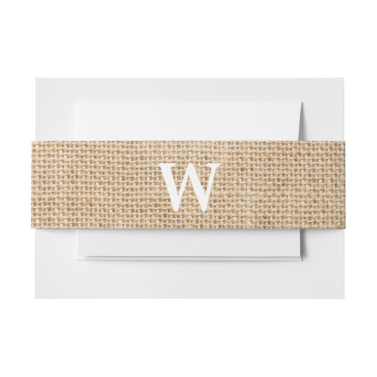 Burlap Rustic Wedding Monogram Faux Foto Textuur Uitnodigingen Wikkel (Voorkant Voorbeeld)