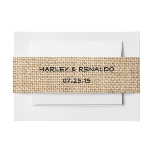Burlap Rustic Wedding Names Date Faux Texture Uitnodigingen Wikkel (Voorkant Voorbeeld)