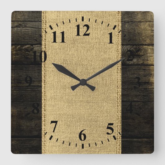  Burlap Rustic Wood Kijk #4 Vierkante Klok (Voorkant)