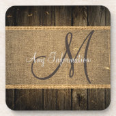 Burlap Rustic Wood Kijk Monogram #5 Drankjes Onderzetter (Voorkant)