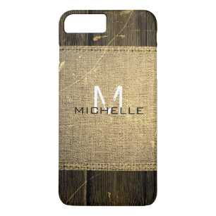 Burlap Rustic  Wood Kijk Monogram iPhone 8/7 Plus Hoesje