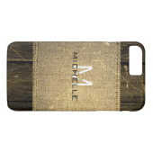 Burlap Rustic  Wood Kijk Monogram Case-Mate iPhone Case (Achterkant (Horizontaal))