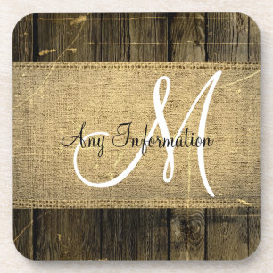  Burlap Rustic Wood Kijk Monogram Drankjes Onderzetter