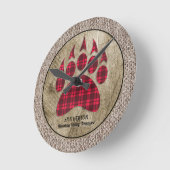 Burlap Rustic Wood Red Buffalo Pset Beer Paw Ronde Klok (Hoek)