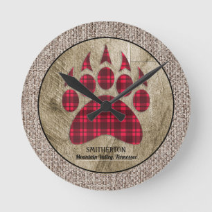 Burlap Rustic Wood Red Buffalo Pset Beer Paw Ronde Klok