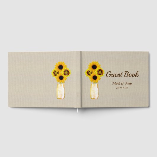 Burlap Rustic Yellow Floral Mason Jar Wedding Gastenboek (Volledig)