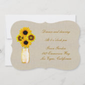 Burlap Rustic Yellow Mason Jar Reception Kaart (Voorkant)
