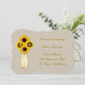 Burlap Rustic Yellow Mason Jar Reception Kaart (Staand voorkant)