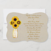 Burlap Rustic Yellow Mason Jar Wedding Invitation Kaart (Voorkant)