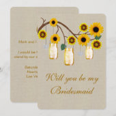 Burlap Rustic Yellow Mason Jars Bridesmaid Kaart (Voorkant / Achterkant)