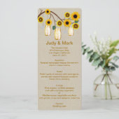 Burlap Rustic Yellow Mason Jars Menu Kaart (Staand voorkant)