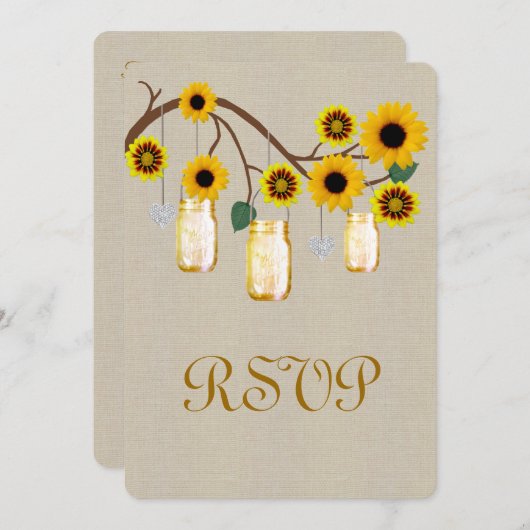 Burlap Rustic Yellow Mason Jars Response Kaart (Voorkant / Achterkant)