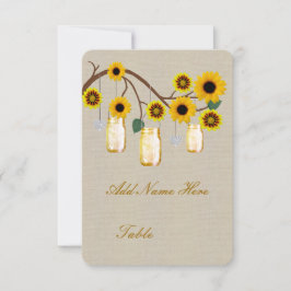 Burlap Rustic Yellow Mason Jars Table Place card Kaart
