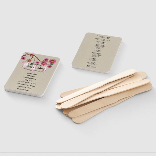 Burlap Rustiek Roze Bloemen Mason Jars Bruiloft Handwaaier (Niet-gemonteerd)