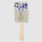 Burlap rustieke blauwe bloemenmetselaar potten bru handwaaier (Voorkant)