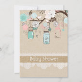 Burlap rustieke kant Mason Jar Baby shower uitnodi Kaart (Voorkant)