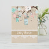 Burlap rustieke kant Mason Jar Baby shower uitnodi Kaart (Staand voorkant)
