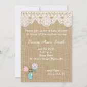 Burlap rustieke kant Mason Jar Baby shower uitnodi Kaart (Achterkant)