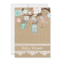 Burlap rustieke kant Mason Jar Baby shower uitnodi