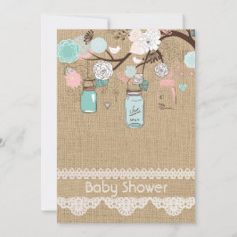 Burlap rustieke kant Mason Jar Baby shower uitnodi Kaart