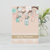 Burlap rustieke kant Mason Jar Baby shower uitnodi Kaart (Staand voorkant)