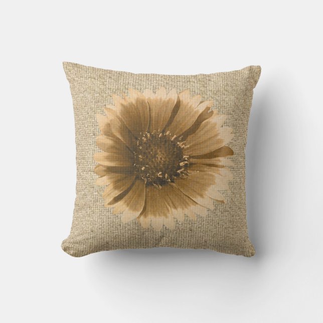 Burlap rustieke zonnebloem decoratief kussen (Voorkant)