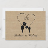 Burlap rustige, grappige katten uit liefde bruilof kaart (Achterkant)