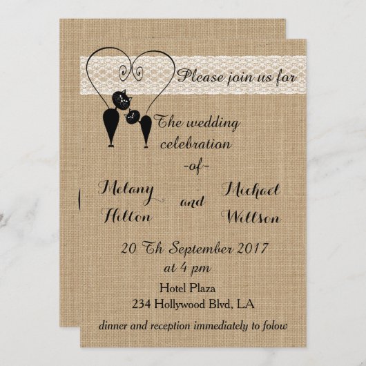 Burlap rustige, grappige katten uit liefde bruilof kaart (Voorkant / Achterkant)