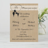 Burlap rustige, grappige katten uit liefde bruilof kaart (Staand voorkant)