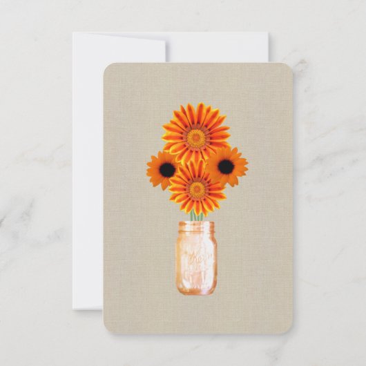 Burlap Rustisch Oranje Mason Jars Table Place Card Kaart (Achterkant)