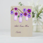 Burlap Rustisch Paars Mason Jars Table Place Card Kaart (Staand voorkant)