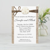 Burlap Sand Dollar Beach Rustieke bruiloft uitnodi Kaart (Staand voorkant)