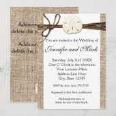 Burlap Sand Dollar Beach Rustieke bruiloft uitnodi Kaart (Voorkant / Achterkant)