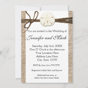 Burlap Sand Dollar Beach Rustieke bruiloft uitnodi Kaart