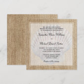 Burlap Seashell White Border Wedding Invitations Kaart (Voorkant / Achterkant)