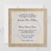 Burlap Seashell White Border Wedding Invitations Kaart (Voorkant)