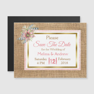 Burlap Shabby Floral Save the Date Wedding Magnet Magnetische Uitnodiging