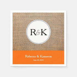 Burlap & Sinaasappel Monogrammed Bruiloft Servet