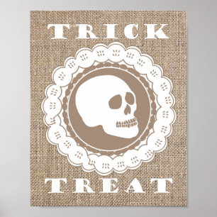 Burlap Skull Trick or treat Art Print, wanddecor Poster