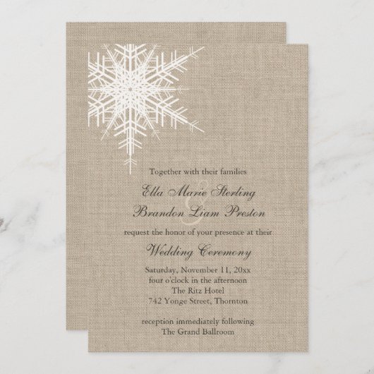 Burlap Snowflake Weddenschap Kaart (Voorkant / Achterkant)