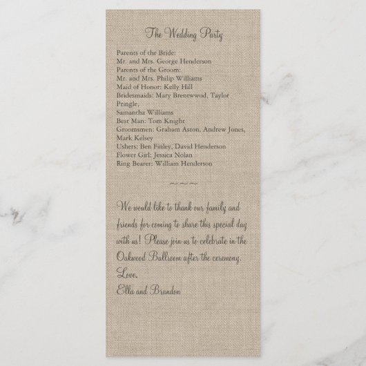Burlap Snowflake Wedding Program Programmakaart (Achterkant)