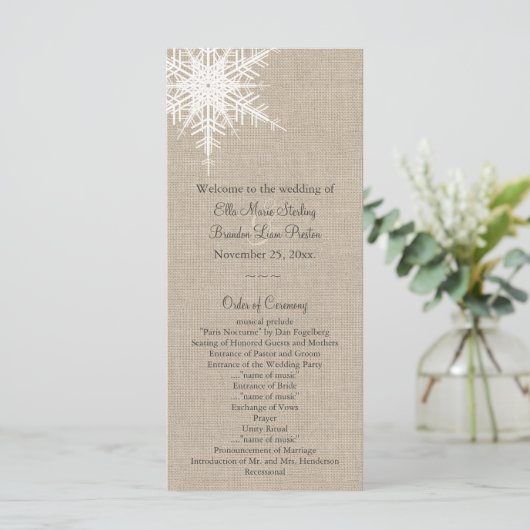 Burlap Snowflake Wedding Program Programmakaart (Staand voorkant)