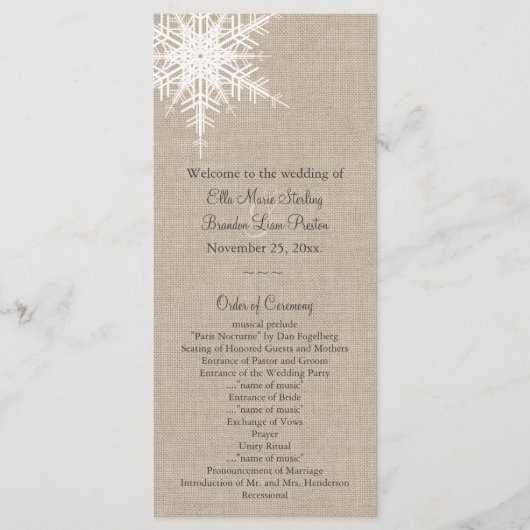 Burlap Snowflake Wedding Program Programmakaart (Voorkant)