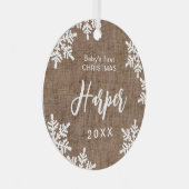 Burlap Snowflakes Baby's eerste kerstscript Metalen Ornament (Voorkant Rechts)