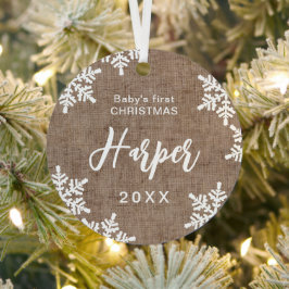 Burlap Snowflakes Baby's eerste kerstscript Metalen Ornament