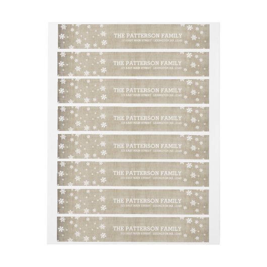 Burlap & Snowflakes Holiday Greetings Label Adreslabel Wikkel (Vel)