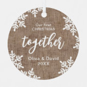 Burlap Snowflakes maakt ons eerste kerstfeest same Metalen Ornament (Voorkant)