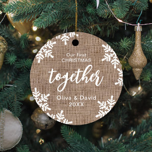 Burlap Snowflakes maakt ons eerste kerstfeest same Metalen Ornament