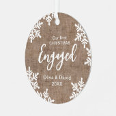 Burlap Snowflakes onze eerste kerst Metalen Ornament (Voorkant links)