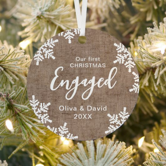 Burlap Snowflakes onze eerste kerst Metalen Ornament (Insitu)